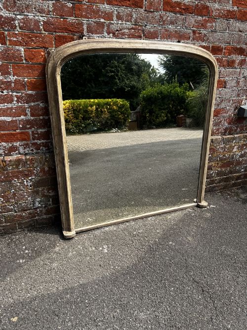 A Wonderful Large Antique English 19th Century Carved Wood & Gesso Arched Top Painted Overmantle Mirror.