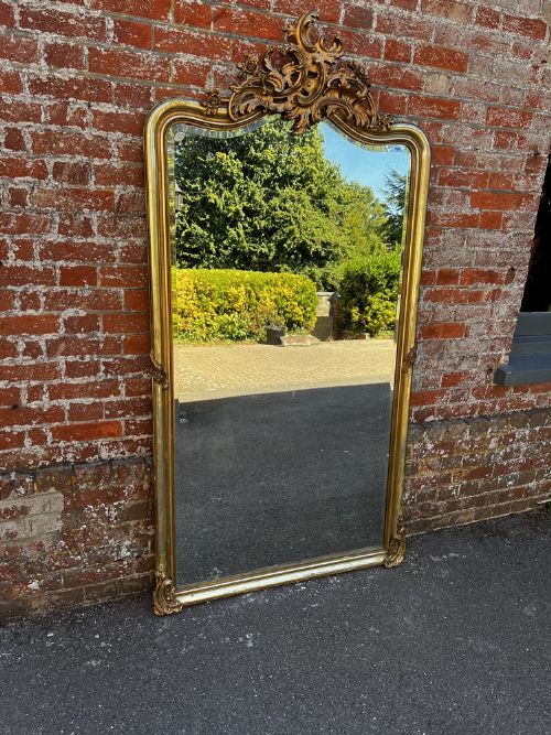 A Spectacular Large Antique French 19th Century Carved Wood & Gesso Original Silver/gilt  Mirror.