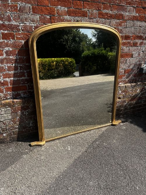 A Delightful Large Antique English 19th Century Carved Wood & Gesso Arched Top Original Gilt Overmantle Mirror.