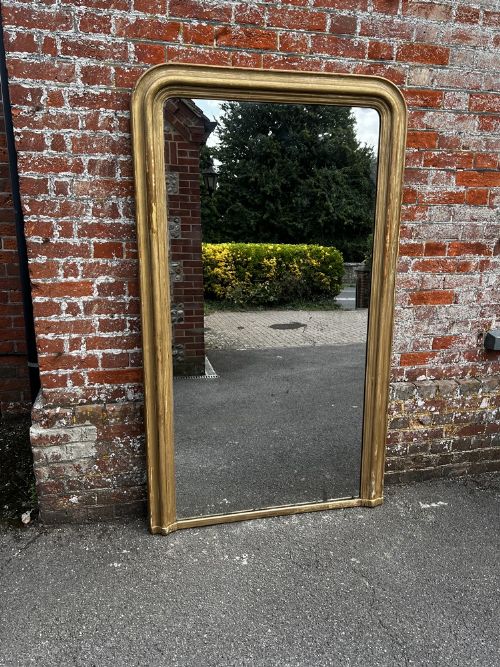 A Fabulous Large Antique French 19th Century Carved Wood & Gesso Arched Top Gilt Louis Philippe Mirror.