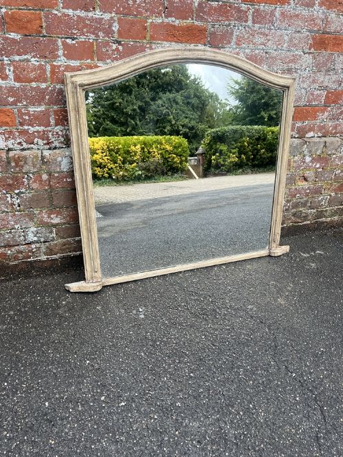 A Superb Good Size Antique English 19th C Carved Wood & Gesso Painted Plain Shaped Top Overmantle Mirror.