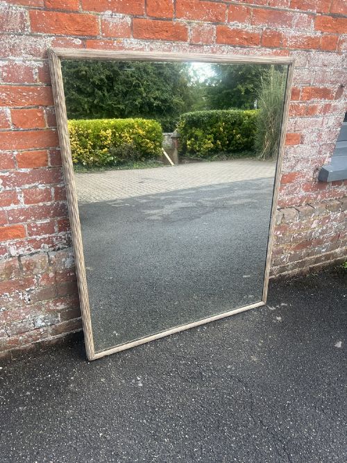 A Fabulous Large Antique French 19th Century Carved Wood & Gesso Painted Ribbed Framed Bistro Mirror.