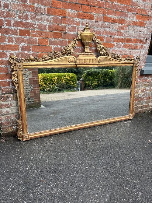 An Impressive Large Antique French 19th Century Carved Wood Original Gilt Mirror.