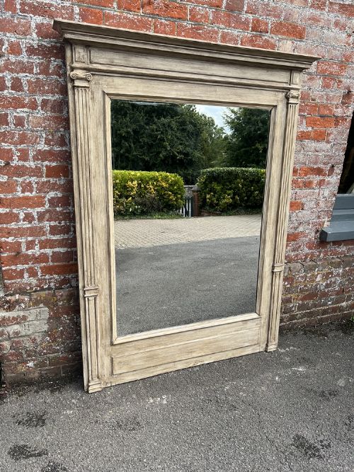 A Delightful Large Antique French 19th Century Carved Wood Painted Column Mirror.