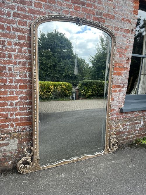 An Absolutely Stunning Large Antique English 19th C Original Carved Wood & Gesso Distressed Gilt Overmantle Mirror.