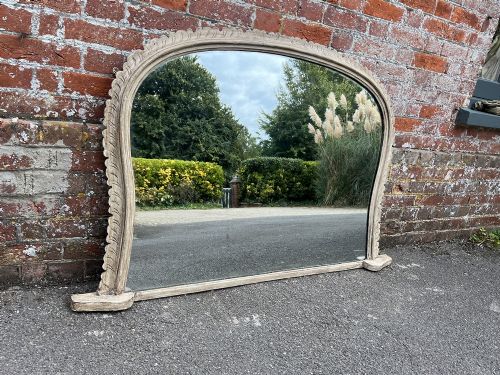 A Fabulous Good Size Antique English 19th C Carved Wood Painted Shaped Framed Overmantle Mirror.