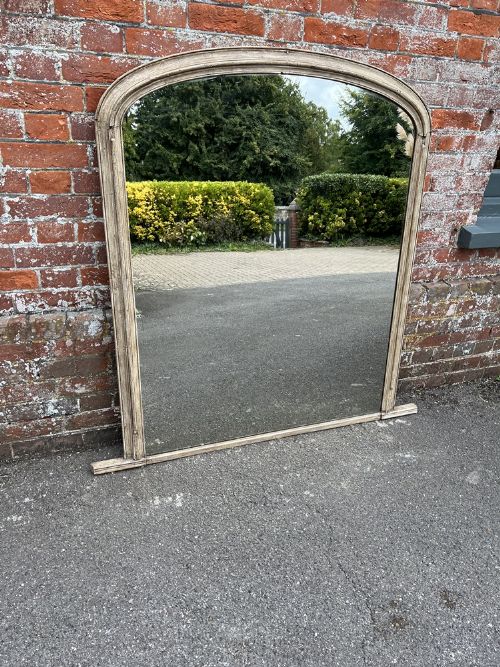A Wonderful Large Antique English 19th Century Carved Wood Painted Arched Top Overmantle Mirror.