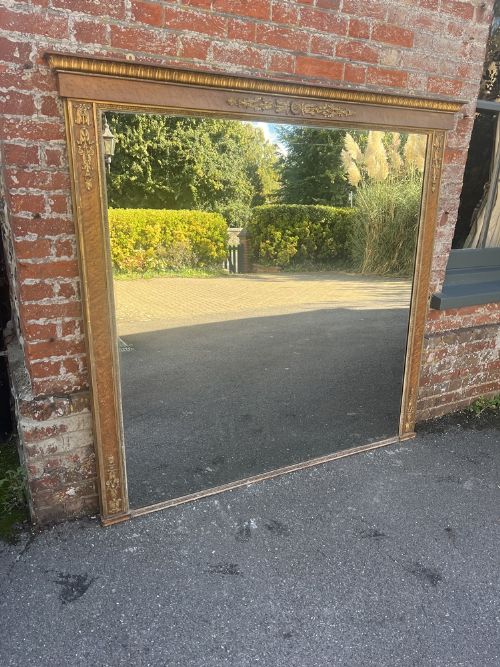 A Superb Large Antique French 19th Century Carved Wood & Gesso Gilt and Burr Wood Framed Mirror.
