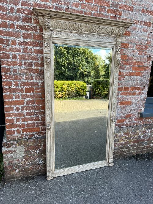 A Superb Large Antique French 19th Century Carved Wood Painted Mirror.
