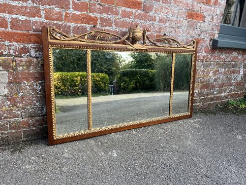 A Superb Good Size Antique English 19th Century Carved Wood Gilt Triple Plate Sectioned Mirror.