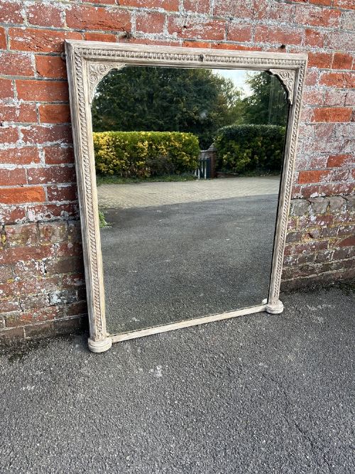 A Wonderful Highly Useful Size Antique English 19th Century Carved Wood & Gesso Painted Overmantle Mirror.