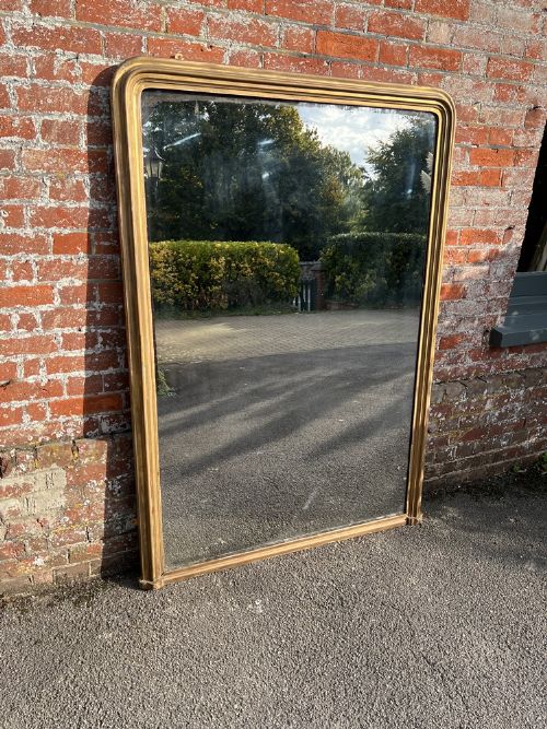 A Spectacular Large Antique French 19th Century Carved Wood & Gesso Arched Top Original Gilt Louis Philippe Mirror.