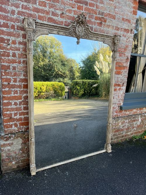 An Exceptional Large Antique English 19th Century Carved Wood & Gesso Painted Mirror.