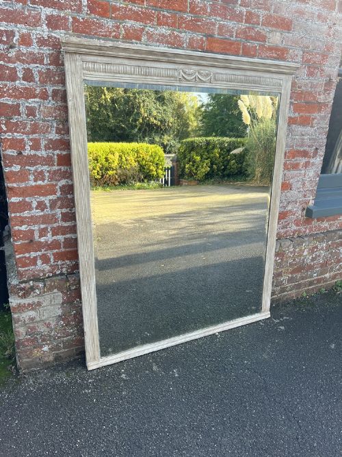 A Fabulous Large Antique English 19th Century Carved Wood Painted Reeded Framed Mirror.