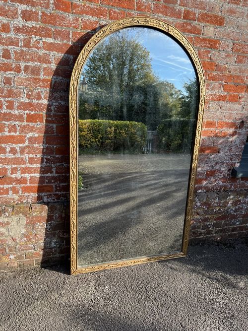 A Stunning Large Antique French 19th Century Carved Wood Gilt Arched Top Mirror.