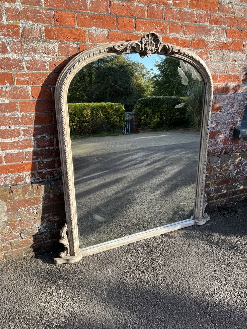 A Fabulous Large Early 20th Century English Carved Wood Painted Overmantle Mirror.