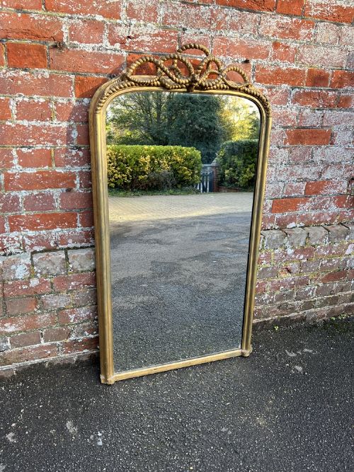 A Superb Good Size Antique English 19th Century Carved Wood & Gesso Original Gilt Arched Top Mirror.