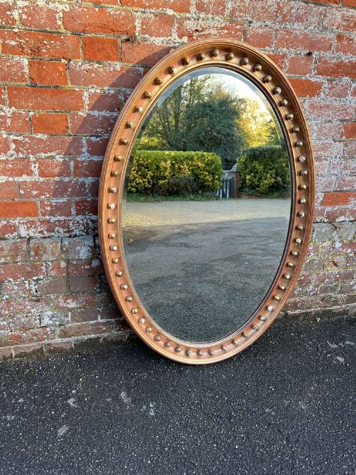 A Wonderful Large Antique English 19th Century Carved Wood & Gesso Gilt Oval Mirror.