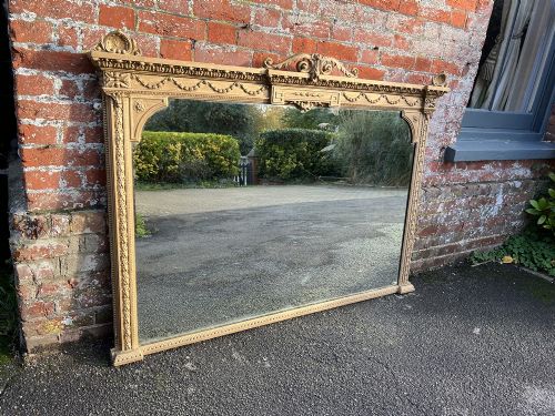A Stunning Large Antique English 19th Century Carved Wood & Gesso Gilt Overmantle Mirror.