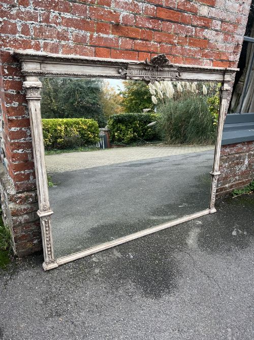 A Fabulous Large English Early  20th Century Carved Wood & Gesso Painted Mirror.