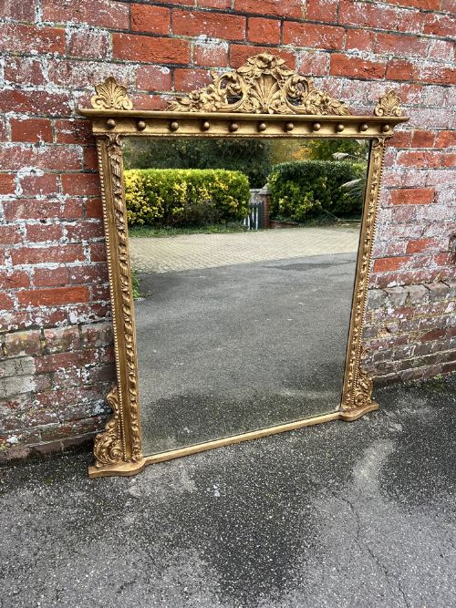 A Superb Large Antique English 19th C Carved Wood & Gesso Gilt Rope Twist Framed Overmantle Mirror.