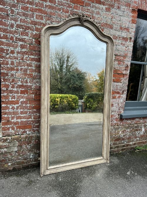 A Spectacular Large Antique French 19th Century Carved Wood Painted Shaped Top Mirror.