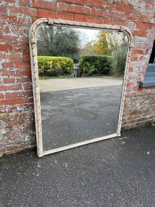 A Delightful Large Antique English 19th Century Carved Wood & Gesso Arched Top Ribbed Framed Painted Overmantle Mirror.