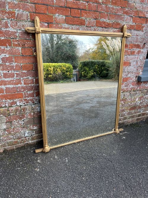 A Superb Large Antique English 19th Century Carved Wood Gilt Overmantle Mirror.