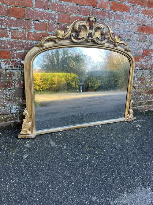 A Superb Good Size Antique English 19th Century Carved Wood & Gesso Original Gilt Overmantle Mirror.