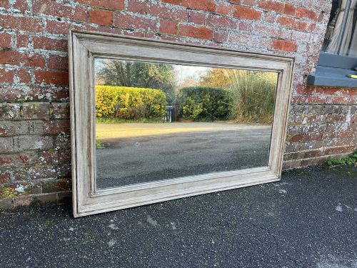 A Delightful Large Antique French 19th Century Carved Wood Painted Plain Mirror.