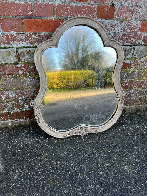 A Superb Good Size Antique French 19th Century Carved Wood Painted Shaped Mirror.