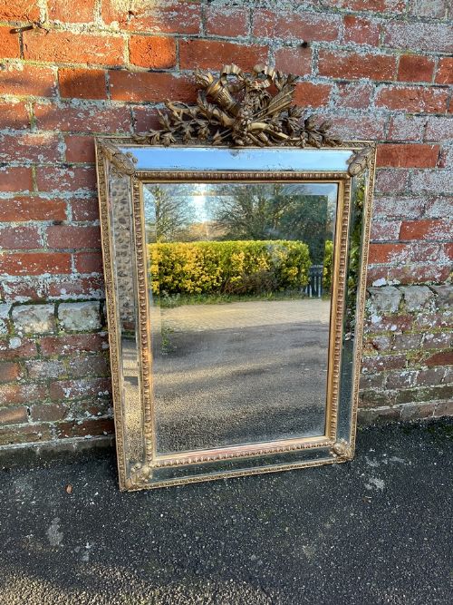 A Superb Good Size Antique French 19th Century Carved Wood & Gesso Original Gilt Cushion Mirror.