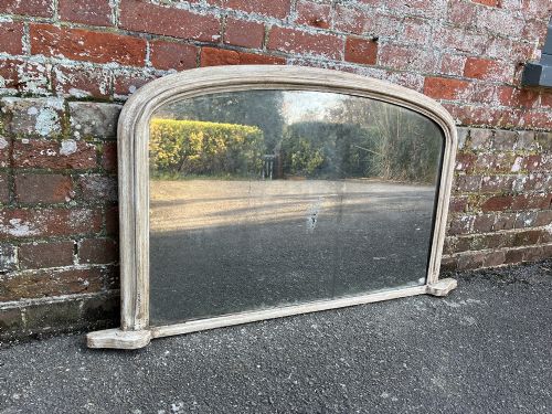 A Wonderful Good Size Antique English 19th Century Carved Wood & Gesso Arched Top Painted Overmantle Mirror.