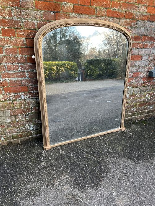A Delightful Large Antique English 19th Century Gilt Arched Top Overmantle Mirror.
