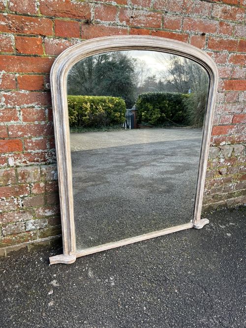A Fabulous Good Size Antique English 19th Century Carved Wood & Gesso Arched Top Painted Overmantle Mirror.