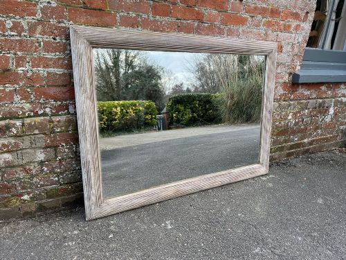 A Delightful Large Antique French 19th Century Carved Wood & Gesso Slightly Distressed Ribbed Painted Mirror.