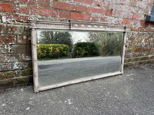 A Wonderful Highly Useful Size Antique English 19th Century Carved Wood & Gesso Painted Overmantle Mirror.