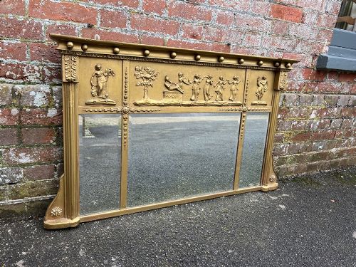 A Delightful Good Size Antique English 19th C Gilt Triple Plate Overmantle Mirror.