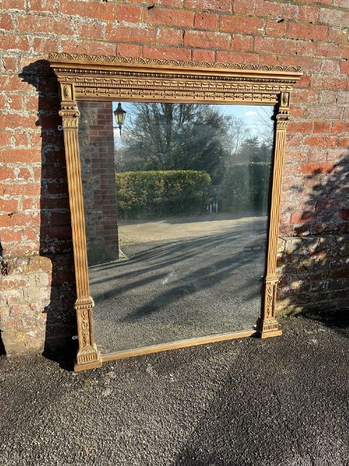 A Superb Large Antique English 19th Century Carved Wood & Gesso Original Gilt Overmantle Mirror.