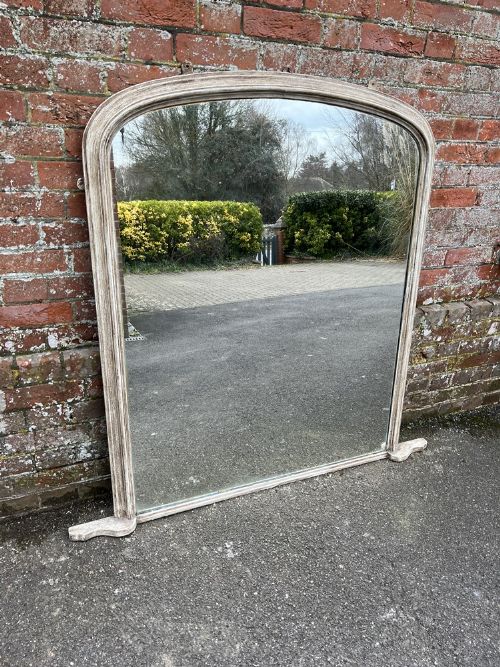 A Wonderful Large Antique English 19th C Carved Wood & Gesso Arched Top Painted Overmantle Mirror.