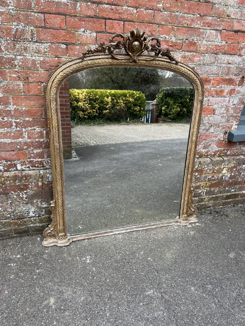 A Spectacular Large Antique English 19th Century Carved Wood & Gesso Original Gilt  Overmantle Mirror.
