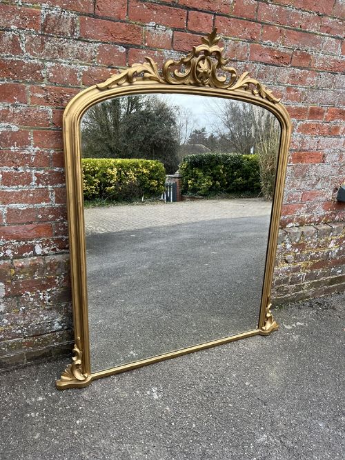 A Superb Large Antique English 19th Century Carved Wood & Gesso Gilt Overmantle Mirror.