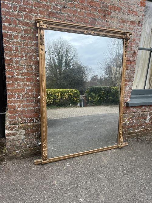A Spectacular Large Antique English 19th Century Carved Wood & Gesso Gilt Mirror.