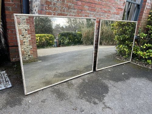 A Fabulous Highly Unusual Pair of Antique French 19th Century Carved Wood & Gesso Painted Bistro Mirrors.
