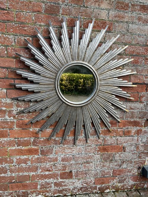 A Wonderful Good Size Early 20th Century French Chrome Sunburst Mirror.