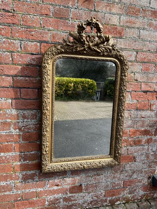 A Fabulous Antique French 19th Century Carved Wood & Gesso Arched Top Original Gilt Mirror.