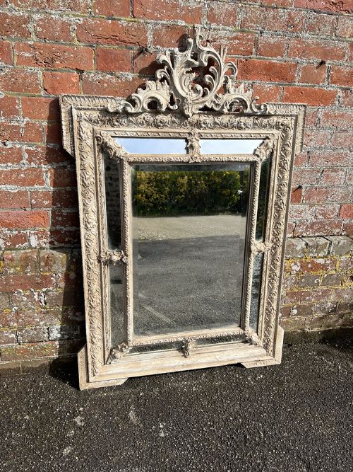 A Fabulous Good Size Antique French 19th Century Carved Wood & Gesso Painted Cushion Mirror,