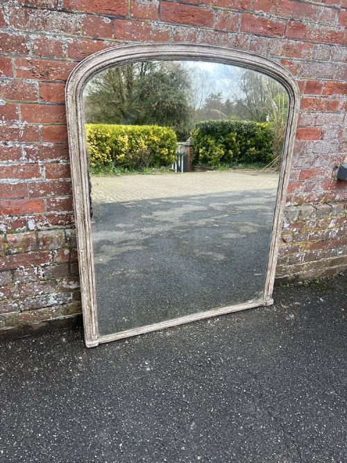 A Wonderful Large Antique English Carved Wood & Painted Overmantle Mirror.