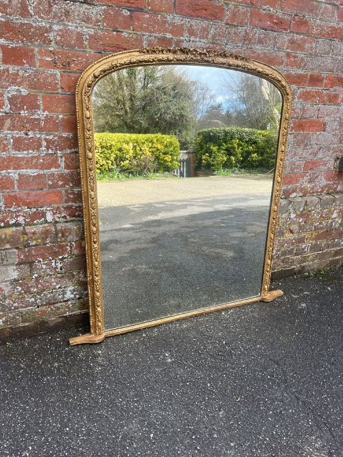 A Spectacular Large Antique English 19th Century Carved Wood & Gilt Overmantle Mirror.
