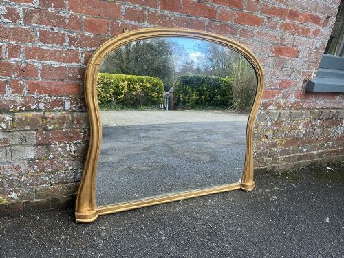 A Delightful Good Size Antique English 19th Century Carved Wood Shaped Top Gilt Overmantle Mirror.
